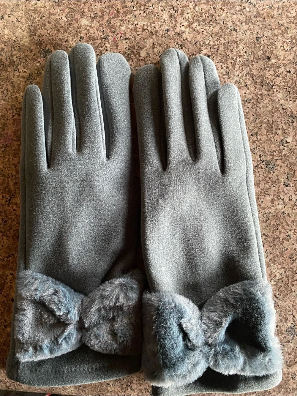 Women's Gray blue Faux-Fur Trim Gloves size medium